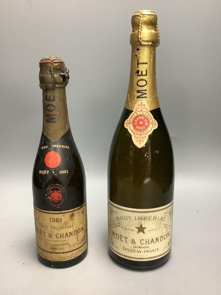 Moet & Chandon Brut Imperial, full size bottle, circa 1937 (Reserved for Allied Armies), no date or capacity and Moet & Chandon 1921 Dry Imperial